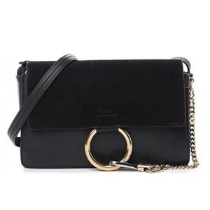 CHLOE Suede Calfskin Small Faye Shoulder Bag Black